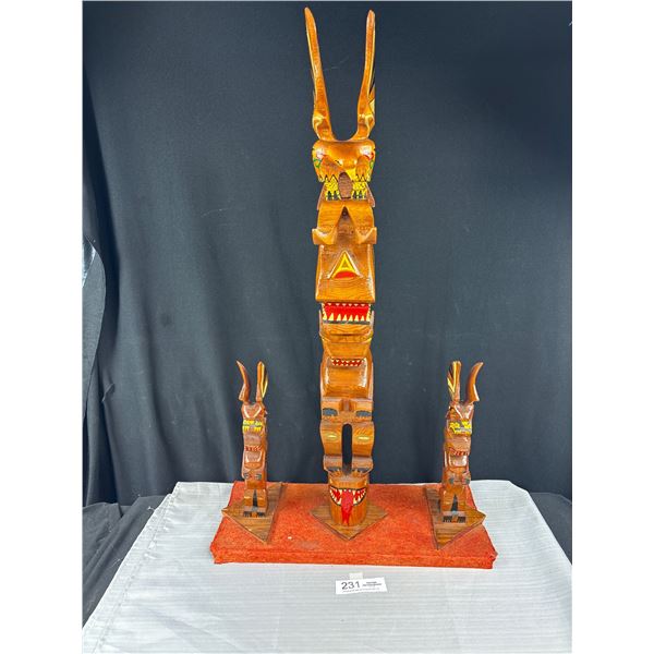 1960's 3 Piece 30" Tall West Coast Native Totem Pole Carving