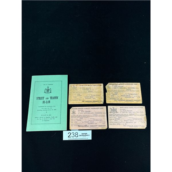 1950's Vancouver Street By-Law Book + 4 Motor Vehicle Liability Cards