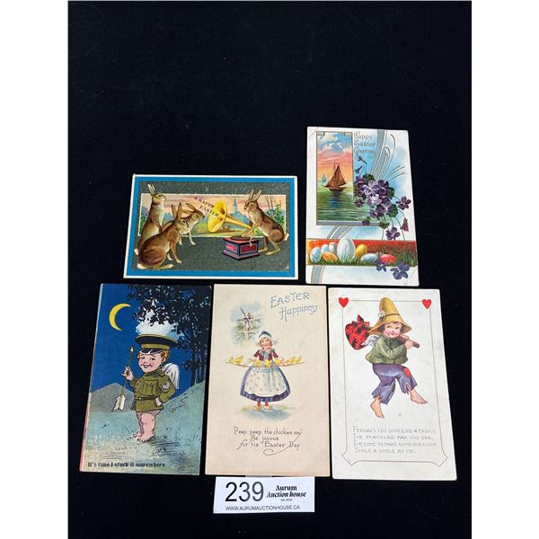 5 Early Easter + Valentines Postcards (Nice Graphics)