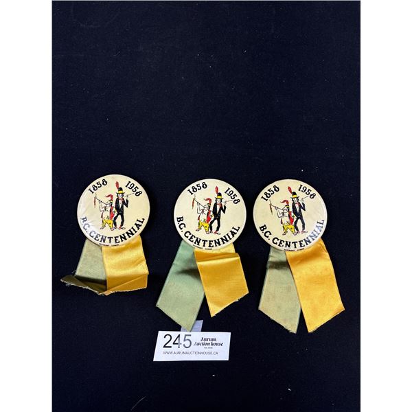 3 1958 (Ribboned) B.C. Centennial Pins/Badges