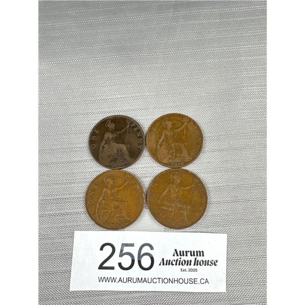 4 Antique British (Large) Copper Pennies