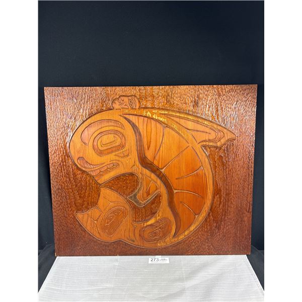 Large 27" x 23" Native Carving Signed and Dated 1996
