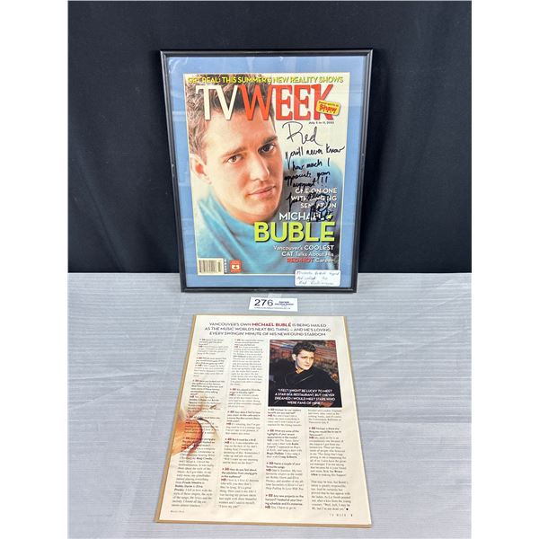 2003 TV Week Micheal Buble Signed Dedicated to Red Robinson Nicely Framed with Interview in Envelope