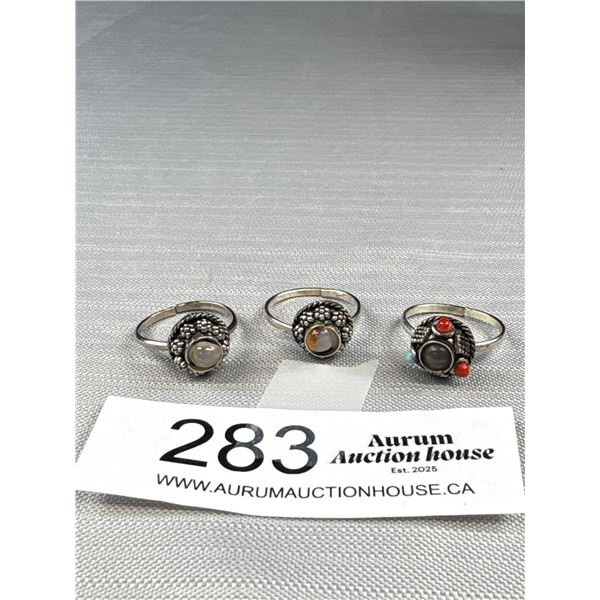 3 Self Adjustable Silver w/ Stones Rings