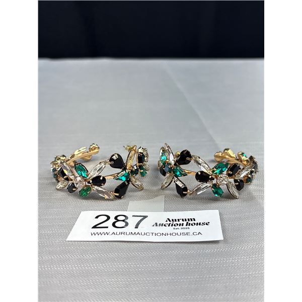 Pair of Gold Plated w/ Rhinestones Hoop Earrings