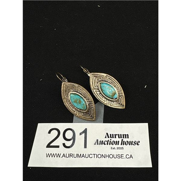 Vintage Pair of Silver Metal + Turquoise Earrings