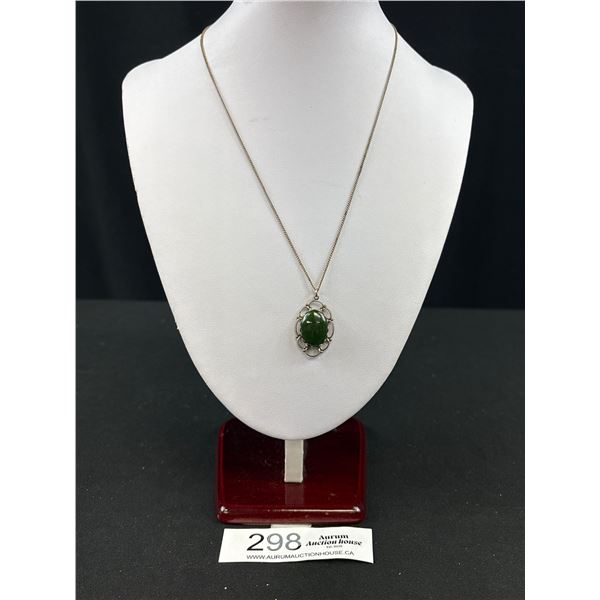 Vintage Dark Green B.C. Jade Pendant w/ Chain Neckalce
