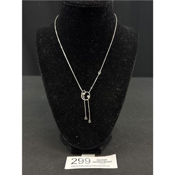 Silver Plated w/ Tiny Diamond Like Stones Pendant w/ Tassels Necklace