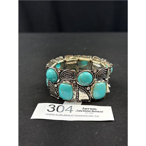 Silver Plated Turquoise Stretch Bracelet