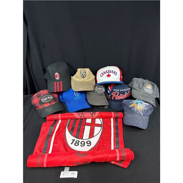 Large Lot of Collector Ball Caps and AC Milan Flag