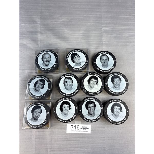 Lot of 11 Team of the Century Hockey Pucks w/ Player Photos on Top 1972 Team Canada