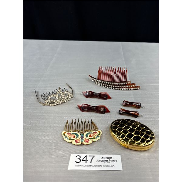 Vintage Hair Accessories and Mirror Compac
