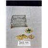 Image 1 : Vintage Handcrafted Glass Box w/ Vintage Brooches