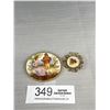 Image 1 : Delicate Vintage Petit Point Brooch and Hand Painted Porcelain Coro Brooch