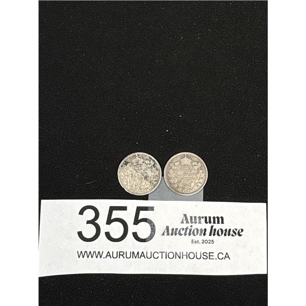 2 Early Canadian Silver 5 Cent Coins