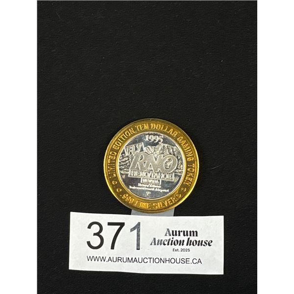 1995 Half Oz Silver $10 Gaming Token Renoe Nevada