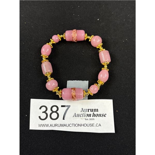 Beautiful Vintage Pink Venetian Glass Drizzle Bead Bracelet Gold Spacers