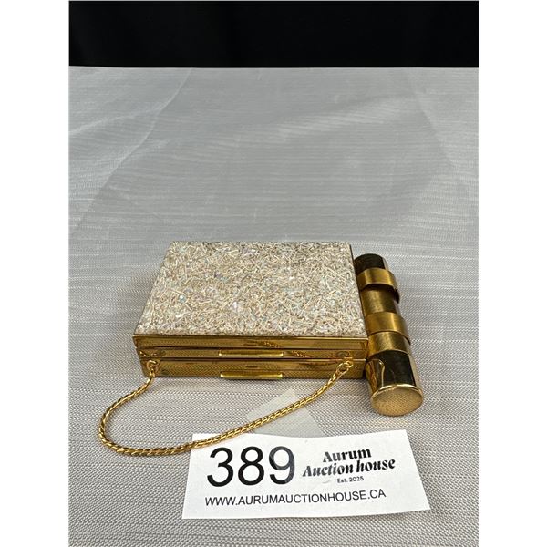 C.1950 Lucite Confetti Gold Vanity Purse