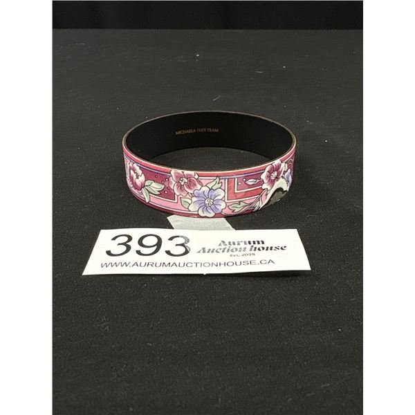 Sterling Vintage Fully Enameled Cuff Rare Signed Michaela Frog, Some Damage