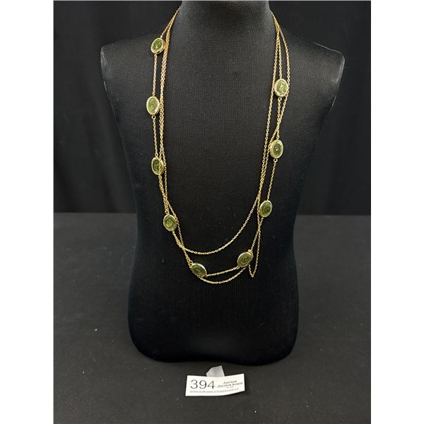 Vintage Gold and Green Enamel Link Necklace