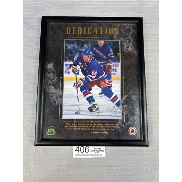 Rare Framed Upper Deck Collectible Wayne Gretsky Gold Sign Dedication 8" x 10"