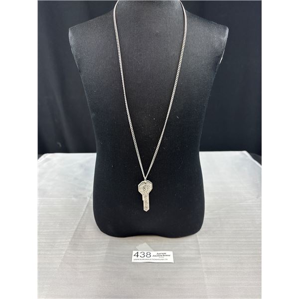 Vintage Silver Metal St.Christopher/ w/Jesus Child Key Pendant w/ Chain