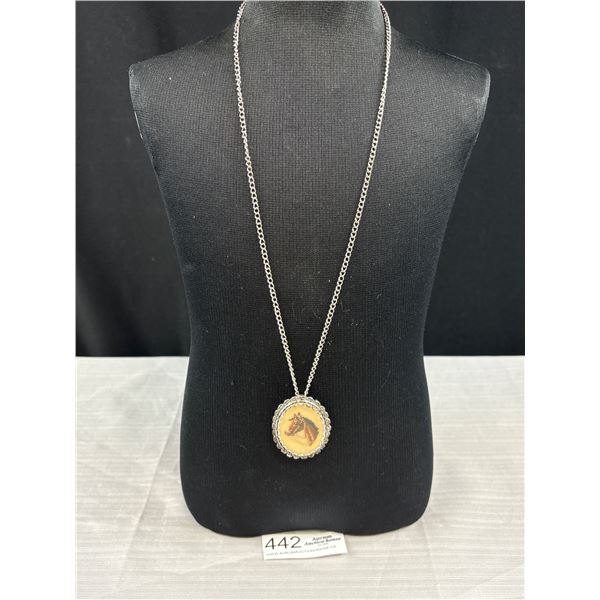 Hand Crafted Petti Point Horse Head Pendant w/ Chain Necklace