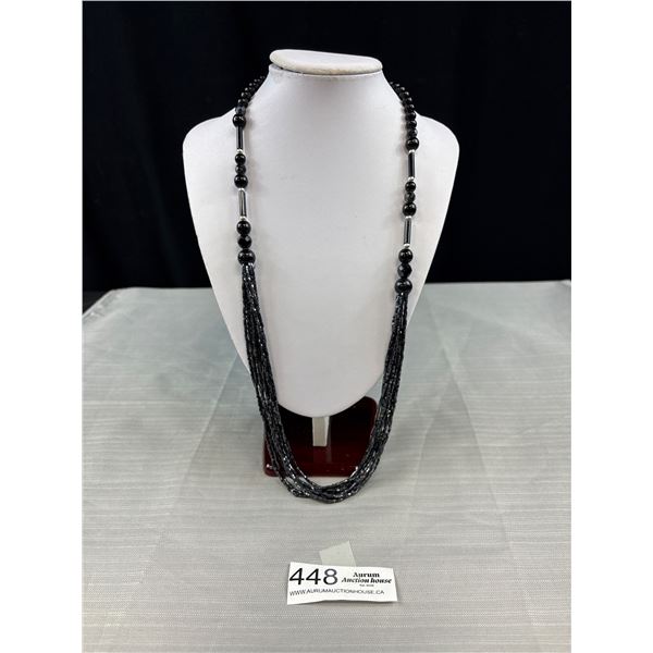 Vintage French Black Jet Beads Necklace