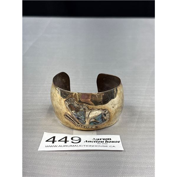 Native American Turqouise Inlaid Open Cuff Bangle is Dangle Vintage Small Damage