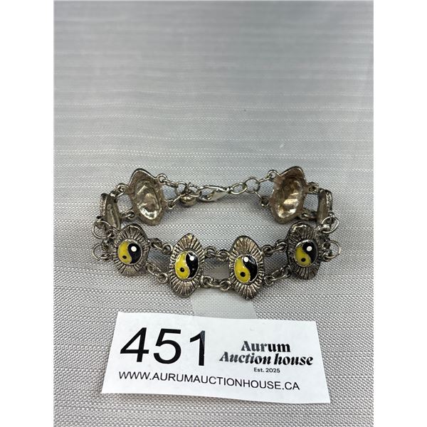 Vintage Silver Tone Jing Jang Links Bracelet