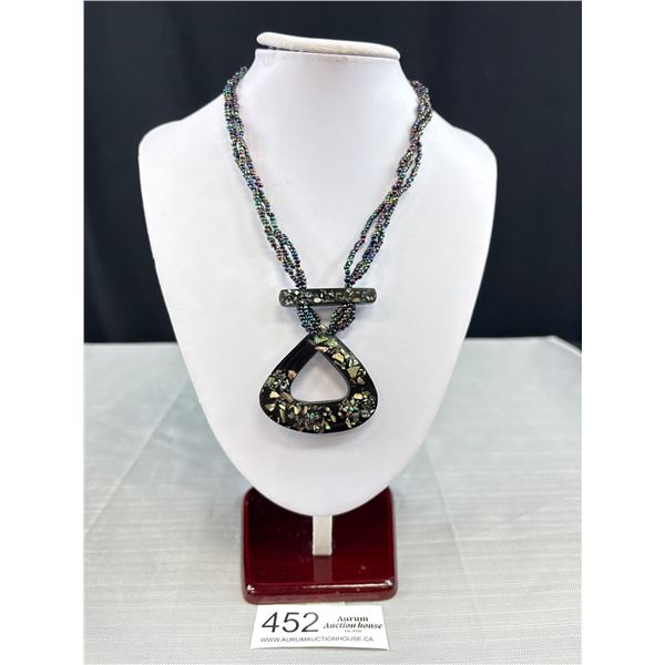 Abelone Inlaid Pendant w/ Tiny Beads Necklace