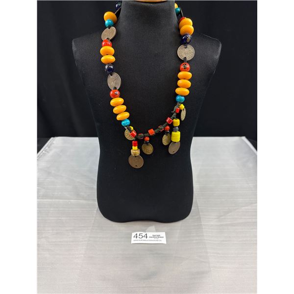 Vintage Lucite Beads w/ Dangling Coin Pendants Necklace