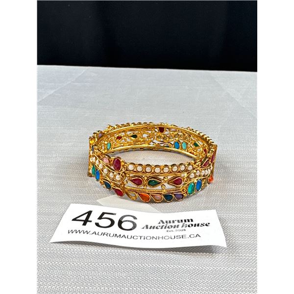 High Carat Gold w/ Stones Hinged Bangle