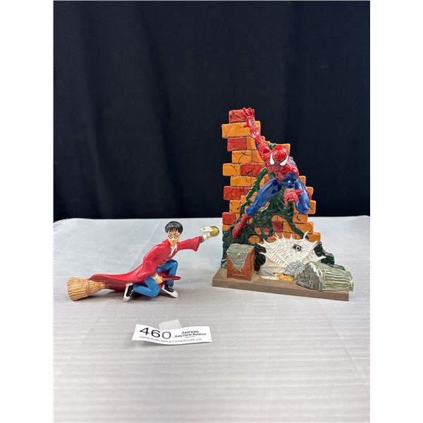 Spiderman and Harry Potter Action Figures on Stand