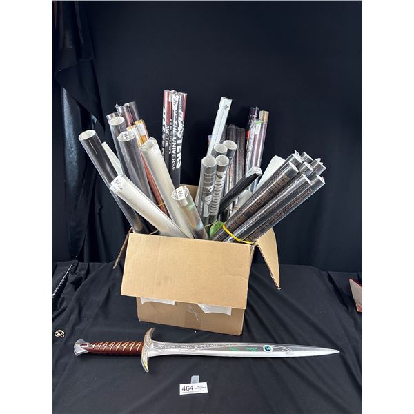 Lord of The Rings Signed Replica Sword + Large Lot of Unopened Posters, He Man, God Father, Etc