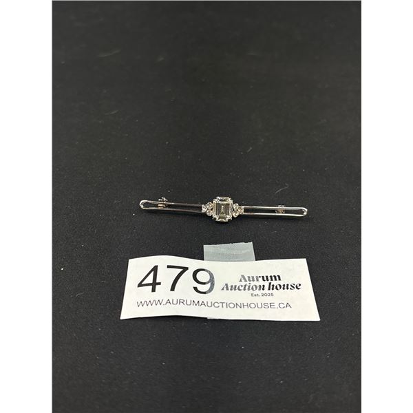 Vintage Rhodium Plated Art Deco Simulated Diamond Brooch