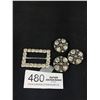 Image 1 : Exquisite Rhinestone Buttons + Belt Buckle C. 1960s