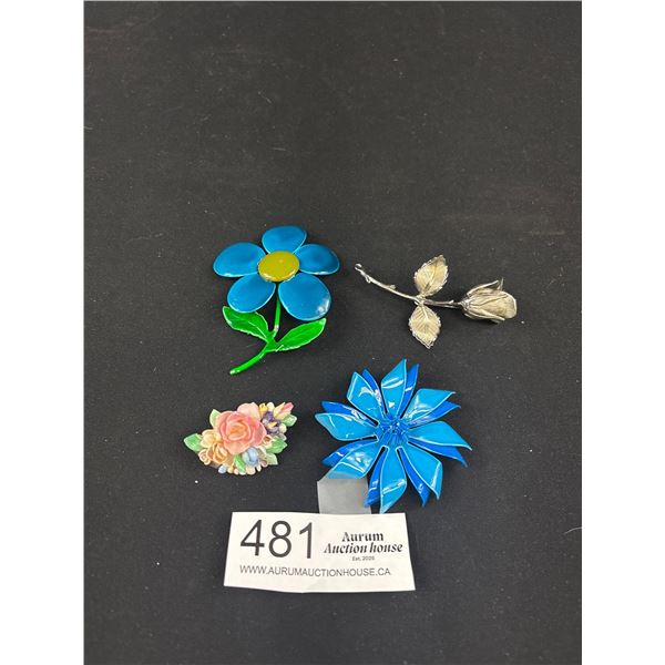 Collection Vintage Swigg Era C.1950 Enamel Flower + Sea Shell  Flower Brooch C.1940