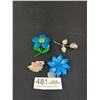 Image 1 : Collection Vintage Swigg Era C.1950 Enamel Flower + Sea Shell  Flower Brooch C.1940