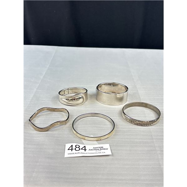 Vintage Assorted Silver Bangles Assorted 925 Mother of Pearl C.1970s Quality Solid