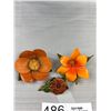 Image 3 : C.1970s Leather Flower Brooches + Fully Enameled Pin Nice!