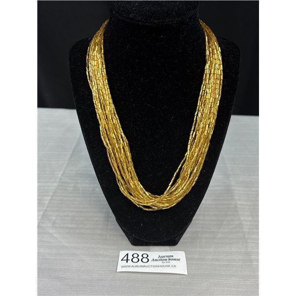 Stunning! Vintage Multi Strand Gold Encased Glass Bead Necklace, Gold Clasp