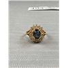 Image 2 : Vintage Gold Sapphire Simulated Diamond Cocktail Ring C/1970s