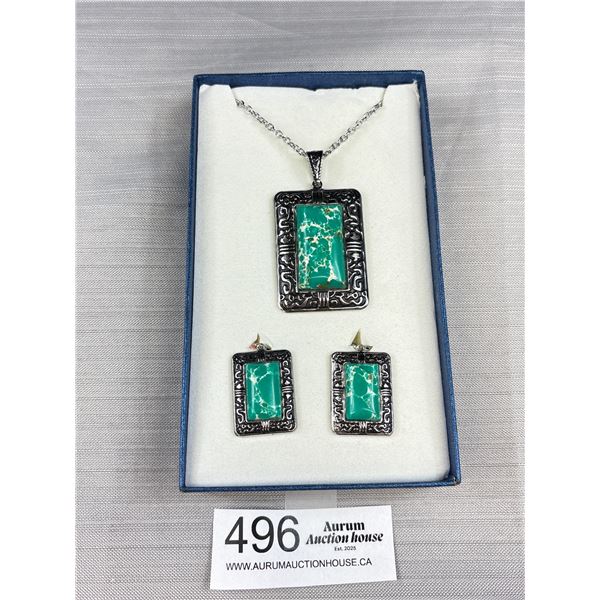 Statement Piece! Vintage Silver Turqouise Necklace Set C.1990s