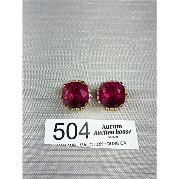 Pair of Vintage Ruby Red Glass Stones Clip On Earrings
