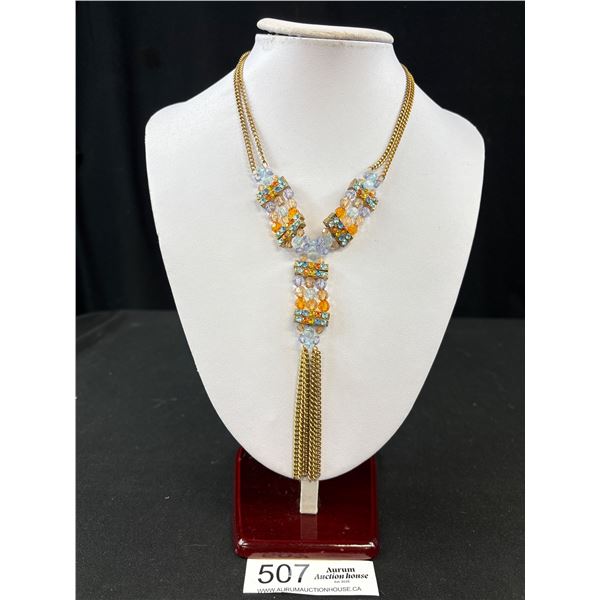 Vintage Glass Beads + Rhinestones Necklace