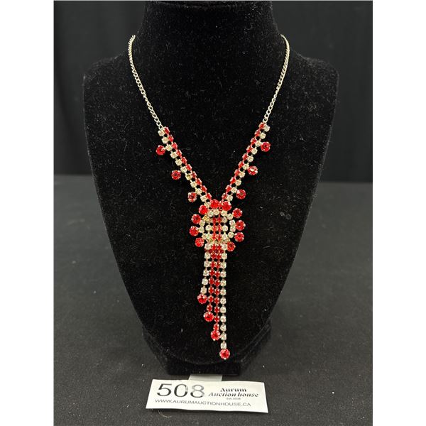 Vintage Red + White Rhinestones Necklace