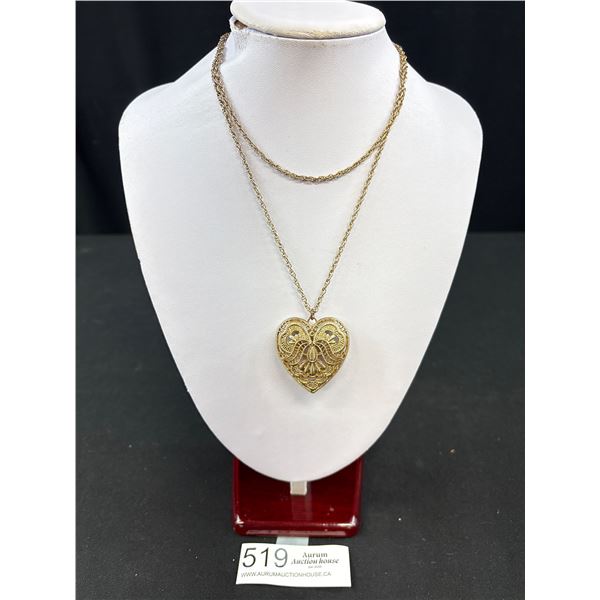 Vintage Filigree Silver Pendant w/ Chain Necklace