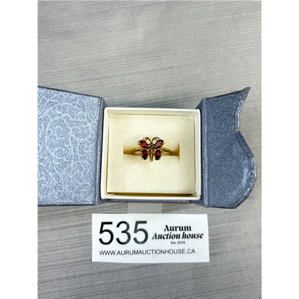 Vintage Gold Genuine Garnet Butterfly Ring