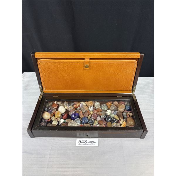 Display Case Full of Polished Rocks, Gemstones, Crystals, etc